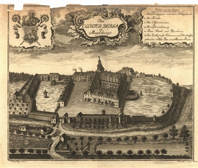 Kloster Berge, um 1770. Das südlich der Altstadt gelegene Kloster wurde in der Zeit der napoleonischen Fremdherrschaft abgerissen.