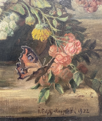 Julia Schily-Koppers - Blumenstück mit Sommerblumen und Faltern 1932- 